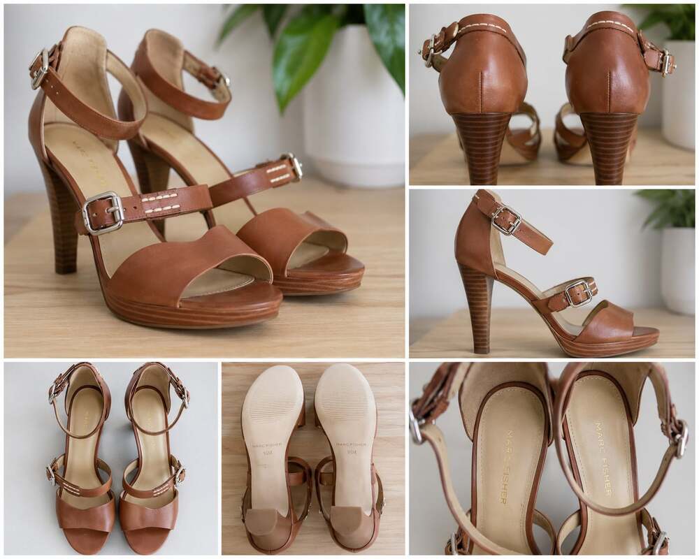 Marc Fisher Brown Leather Double Buckle Ankle Strap Platform Heels Size 9.5M